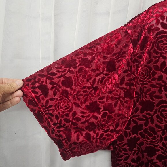 Vintage Lane Bryant Tee Velour Flocked Sheer Goth Whimsigoth Burnout Red 26/28 - Picture 2 of 9